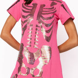 Hot Pink Multi Skeleton Body Tee Dress | Queen Of Sparkles