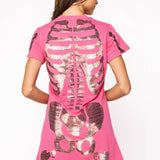 Hot Pink Multi Skeleton Body Tee Dress | Queen Of Sparkles