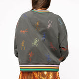 Charcoal Multi Skeleton Striped Trim Sweatshirt | Queen Of Sparkles