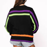 Black, Purple, Orange & Green Stripe 'Hocus Pocus' Long Sleeve Sweater | Queen Of Sparkles