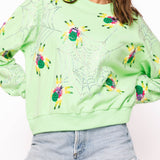 Neon Green Fuzzy Spider & Web Sweatshirt | Queen Of Sparkles