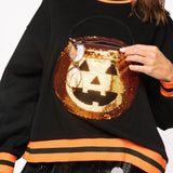 Black Halloween Pumpkin Candy Bucket Sweatshirt | Queen Of Sparkles