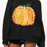 Black & Orange Flower Sequin Pumpkin Sweatshirt | Queen Of Sparkles