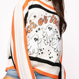 White, Black & Orange 'Trick Or Treat' Long Sleeve Sweater | Queen Of Sparkles
