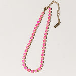 TOVA Sarina Necklace in Electric Pink Ignite Frost – detail view of electric pink crystal necklace