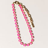 TOVA Oakland Necklace in Electric Pink Ignite Frost – detail view of electric pink crystal necklace