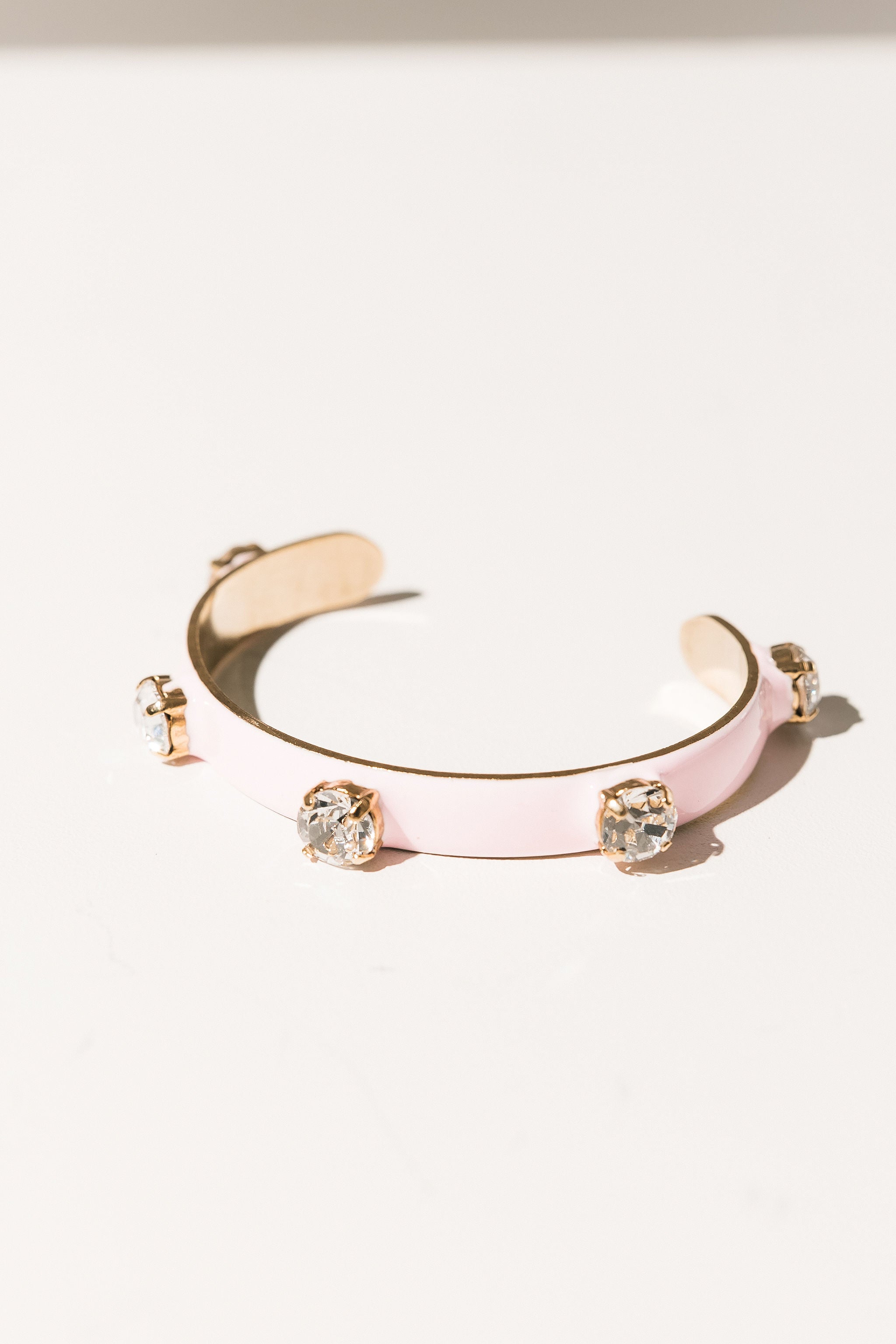 TOVA Kennedy Cuff in Fairy Dust Roselune worn on wrist – rose crystal cuff from Lexi Jade's Boutique