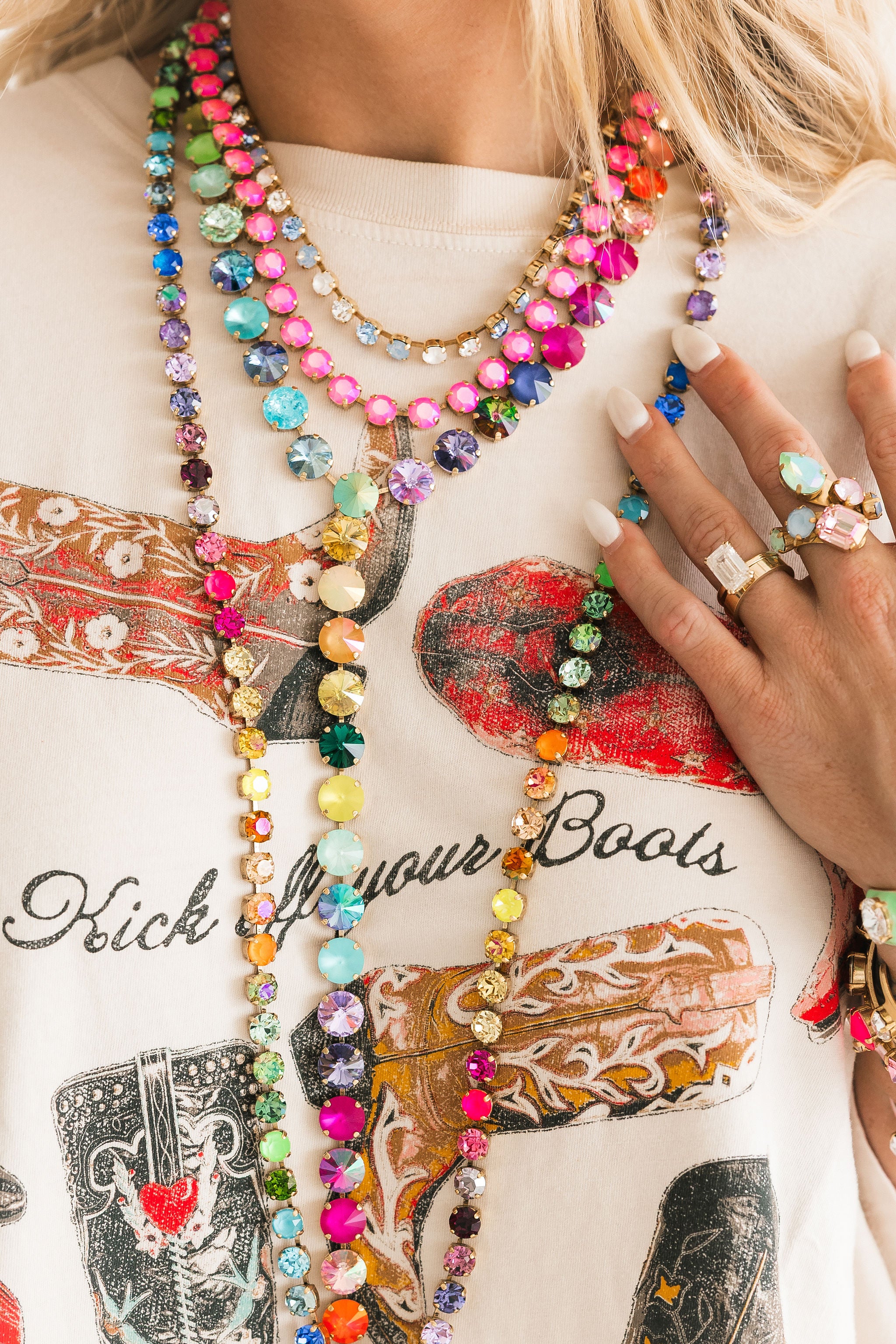 TOVA Oakland Necklace in Electric Pink Ignite Frost – layered styling shot from Lexi Jade's Boutique