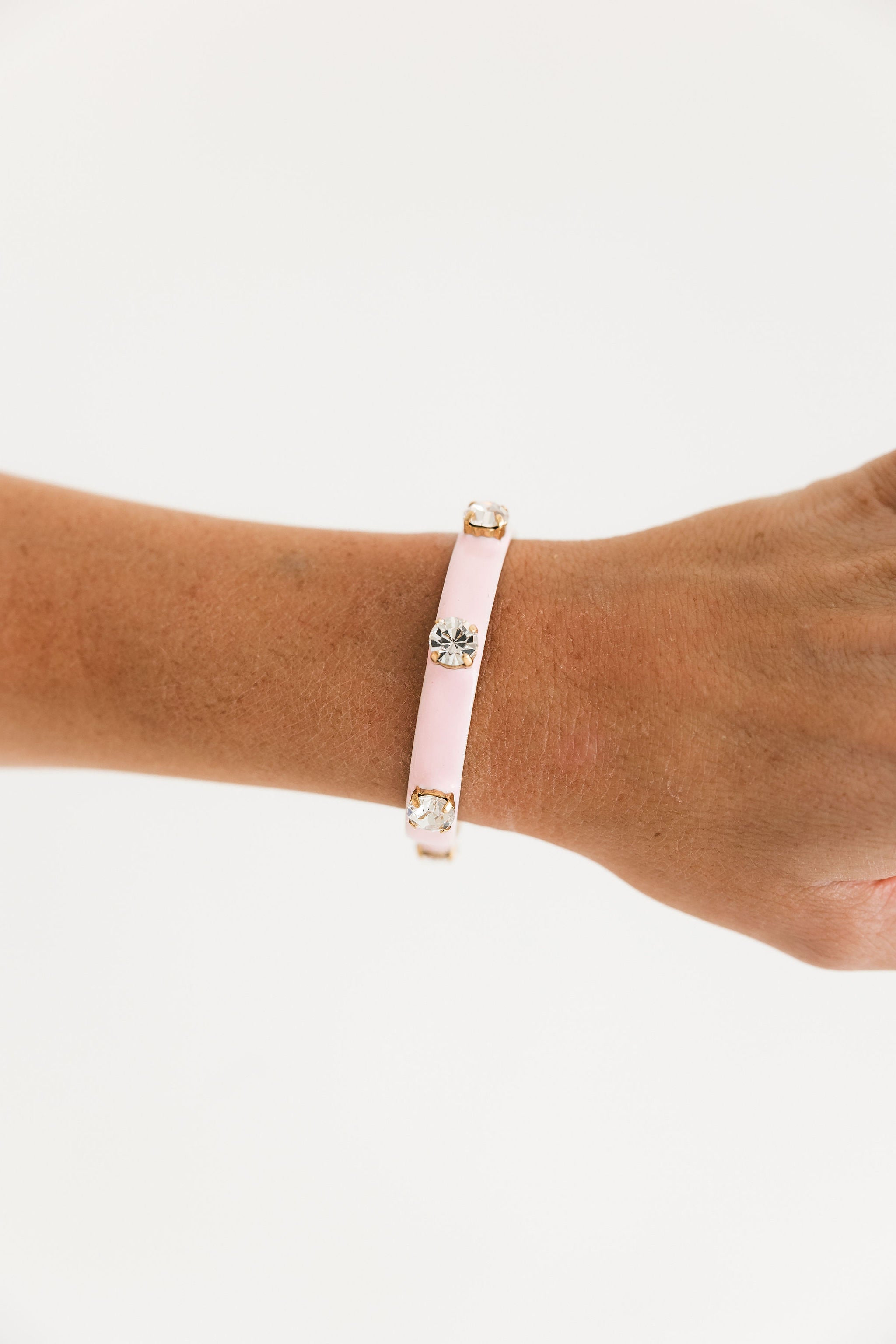TOVA Kennedy Cuff in Fairy Dust Roselune – detail view of blush shimmer crystal bracelet