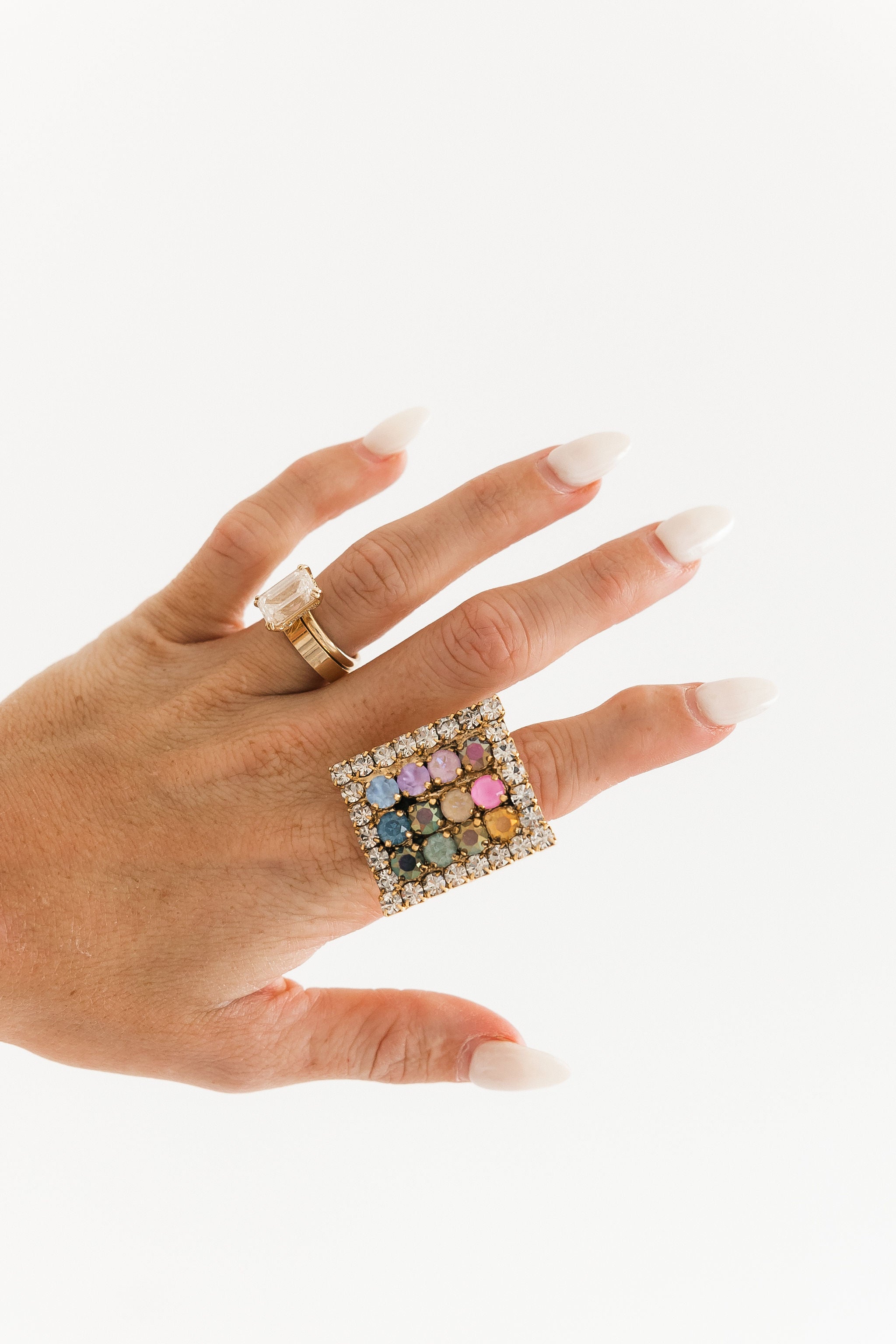 TOVA Abella Ring styled on model – colorful crystal ring from Lexi Jade's Boutique