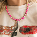 TOVA Oakland Necklace in Electric Pink Ignite Frost worn on model – vintage pink crystal necklace from Lexi Jade's Boutique