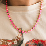 TOVA Sarina Necklace in Electric Pink Ignite Frost worn on model – sparkling pink crystal necklace from Lexi Jade's Boutique