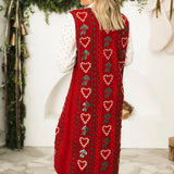 Red 3D Holly & Candy Cane Midi Dress W Polka Dot Under Shirt | Queen Of Sparkles