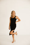 GOING OUT FITTED MIDI DRESS | BLACK