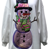 Oversized Metallic Snowman Sweatshirt Dress