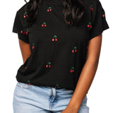 Black Mini Jeweled Cherry Tee | Queen Of Sparkles