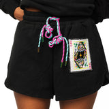 Black QOS Queen Card Rhinestone Tie Short | Queen Of Sparkles