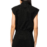 Black Full Rhinestone Button Up Romper | Queen Of Sparkles