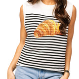 Beige & Black Striped Croissant Knit Vest | Queen Of Sparkles