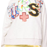 Grey 'Nurse' Multi Fabric Sweatshirt | Queen Of Sparkles