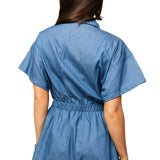 Denim & Purple Oversized Jeweled Ruffle Heart Romper | Queen Of Sparkles