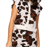 White & Brown Sequin Cow Print Skirt | Queen Of Sparkles