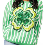 Green & White Stripe Shamrock Sweater | Queen Of Sparkles