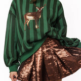 Green Striped Deer Sweatshirt | Queen Of Sparkles