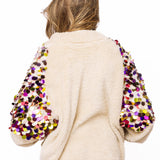 Ivory Zip Up Fleece with Multi Sequin Sleeves | Queen Of Sparkles
