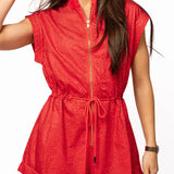 Red Rhinestone Zip Up Romper | Queen Of Sparkles