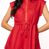 Crimson Rhinestone Zip Up Romper | Queen Of Sparkles