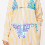 Yellow Striped Aqua Paillette Bikini Tunic | Queen Of Sparkles
