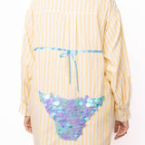 Yellow Striped Aqua Paillette Bikini Tunic | Queen Of Sparkles