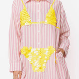 Pink Striped Yellow Paillette Bikini Tunic | Queen Of Sparkles