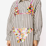 Black Stripe Multi Paillette Bikini Tunic | Queen Of Sparkles
