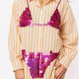 Orange Stripe Pink Paillette Bikini Tunic | Queen Of Sparkles