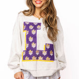 Licensed LSU Oversized Printed Mascot Letter Sweatshirt | Queen Of Sparkles