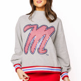 Licensed Ole Miss Grey Gingham Mascot Mock Neck Sweatshirt | Queen Of Sparkles