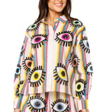 Rainbow Striped Eye Button Up Cotton Top | Queen Of Sparkles