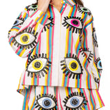 Rainbow Striped Eye Button Up Cotton Top | Queen Of Sparkles