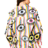 Rainbow Striped Eye Button Up Cotton Top | Queen Of Sparkles