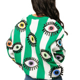 Green & White Striped Multi Eye Sweater | Queen Of Sparkles
