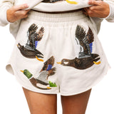 Ivory Flying Ducks Mock Neck Sweatshirt | Queen Of Sparkles
