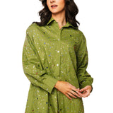 Olive Scattered Multi Rhinestone Cotton Button Up Romper | Queen Of Sparkles