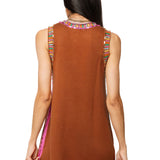 Brown Rainbow Rhinestone Trim Pocket Knit Tank Dress | Queen Of Sparkles