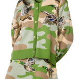 Green Camo Ducks Flying Button Up Cardigan | Queen Of Sparkles