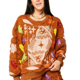 Brown Multi Leaf Quilted QOS Card Sweatshirt | Queen Of Sparkles