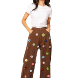Brown Multi Sequin Flower Barrel Jeans | Queen Of Sparkles