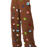 Brown Multi Sequin Flower Barrel Jeans | Queen Of Sparkles