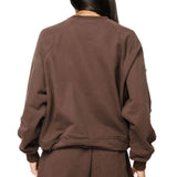 Brown Multi Sequin Flower QOS Card Logo Pocket Rhinestone Tie Sweatshirt | Queen Of Sparkles